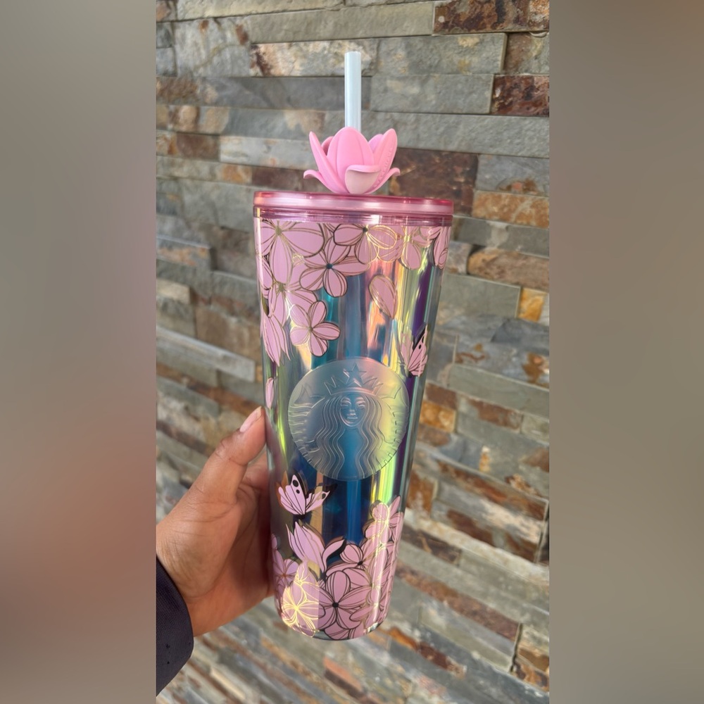 Starbucks Pink and Iridescent Floral Tumbler